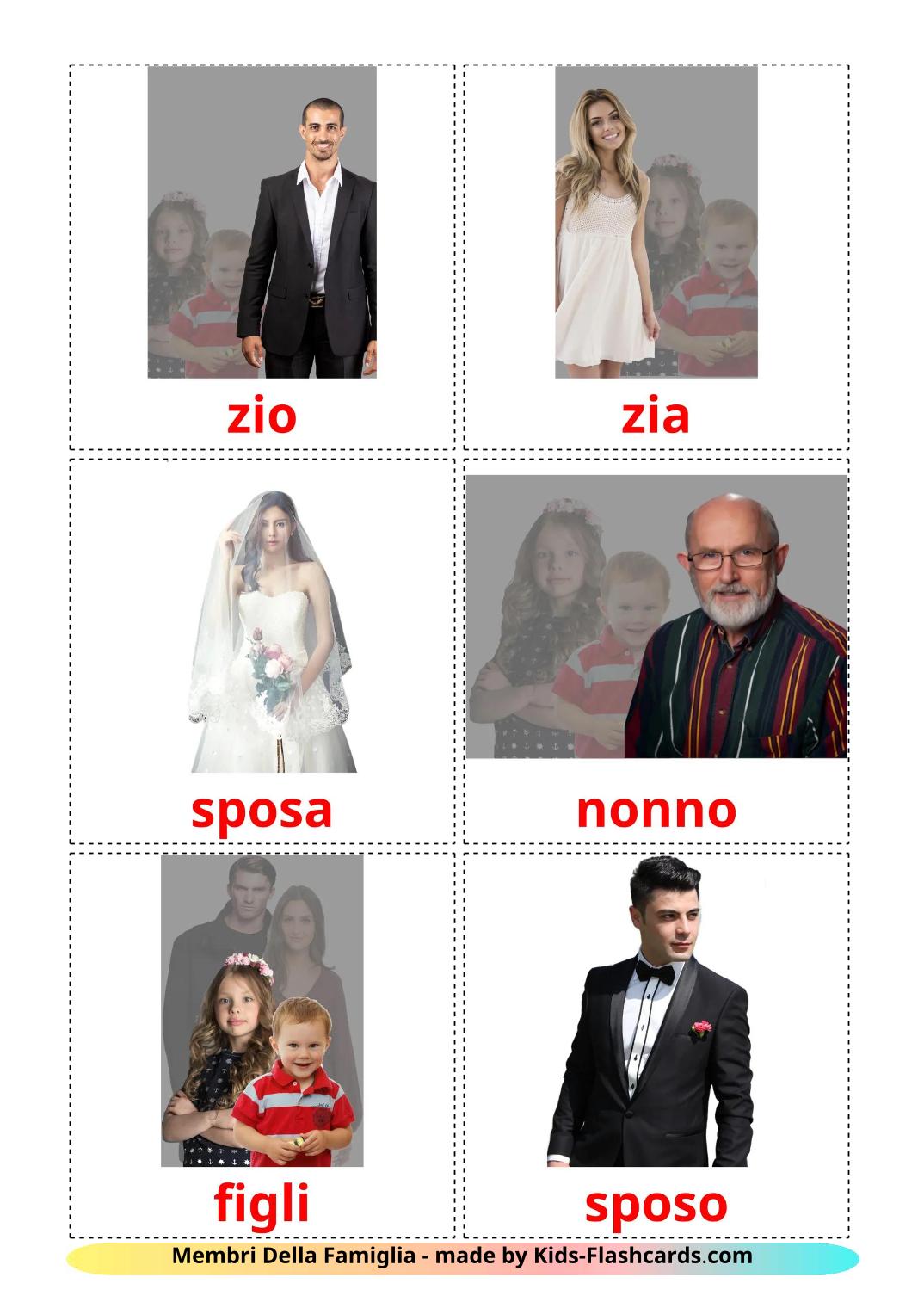 Membri Della Famiglia - 32 flashcards italiano stampabili gratuitamente