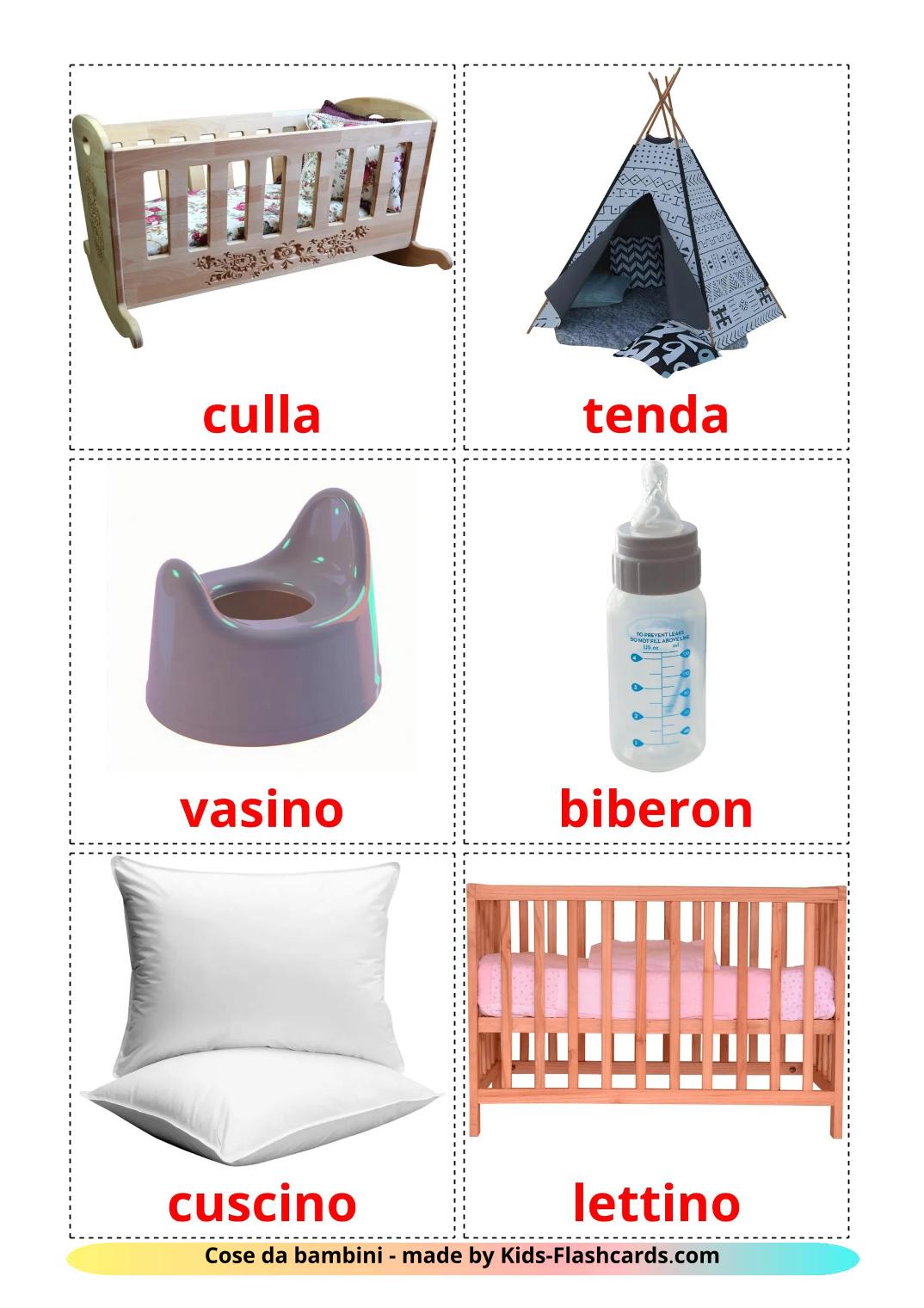 Accessoires bébé - 20 Flashcards italien imprimables gratuitement