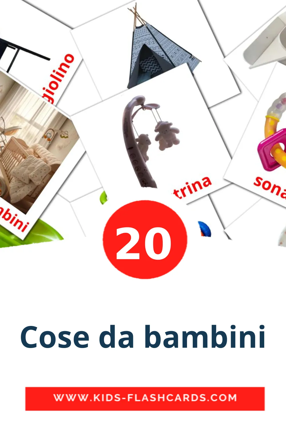 20 cartes illustrées de Cose da bambini pour la maternelle en italien