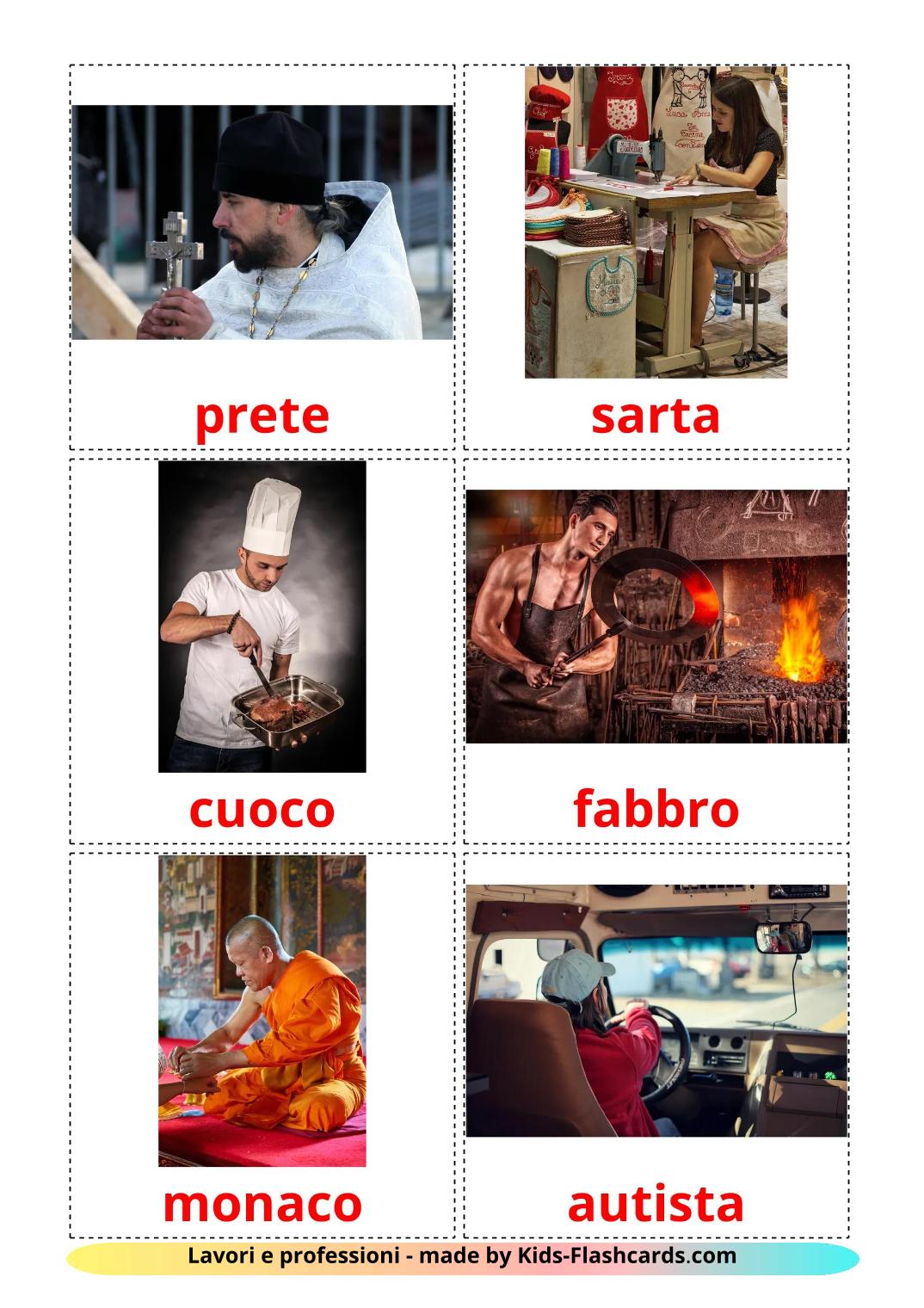 Lavori e professioni - 48 flashcards italiano stampabili gratuitamente