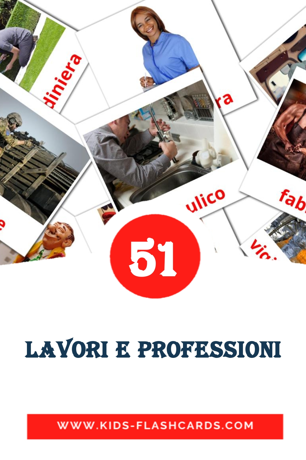 51 Lavori e professioni Picture Cards for Kindergarden in italian