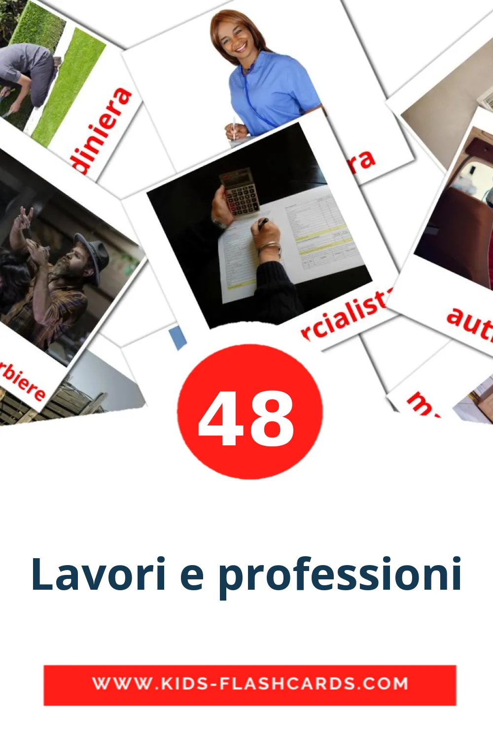 48 carte illustrate di Lavori e professioni per la scuola materna in italiano