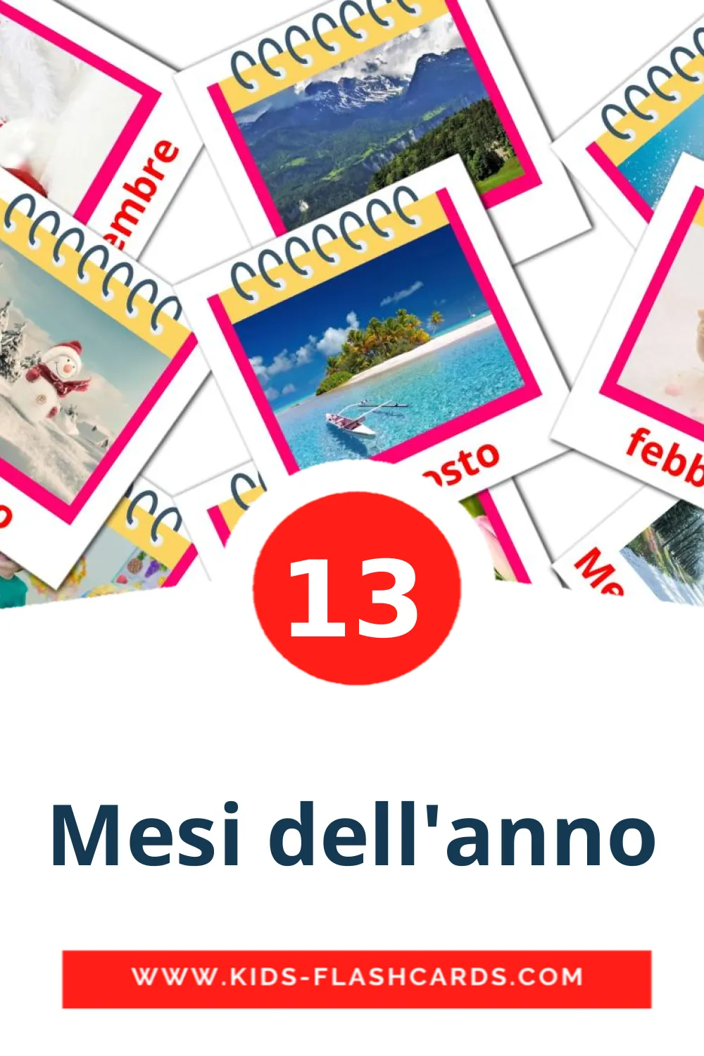 13 carte illustrate di Mesi dell'anno per la scuola materna in italiano