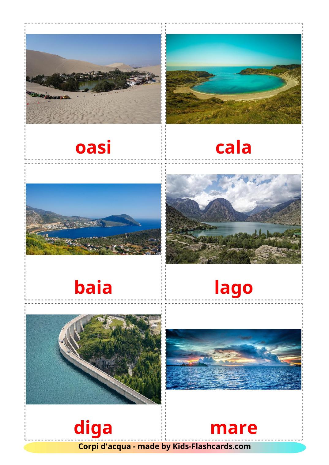 Éléments d'eau - 30 Flashcards italien imprimables gratuitement