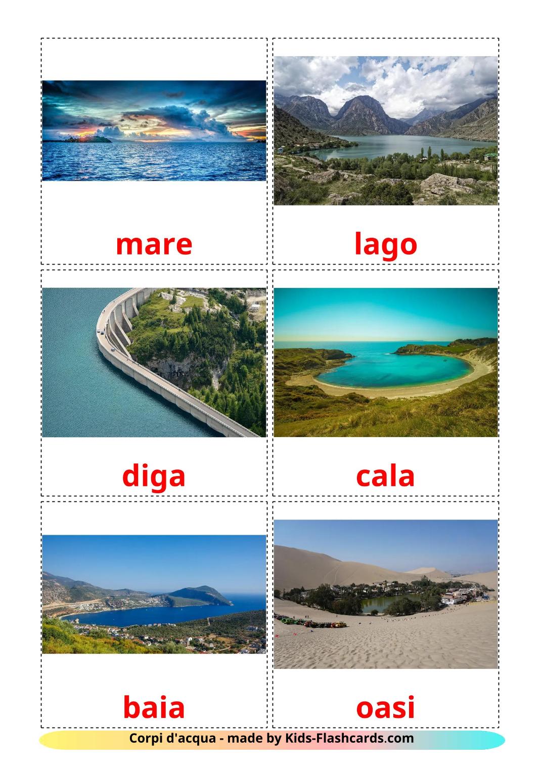 Corpi d'acqua - 30 flashcards italiano stampabili gratuitamente