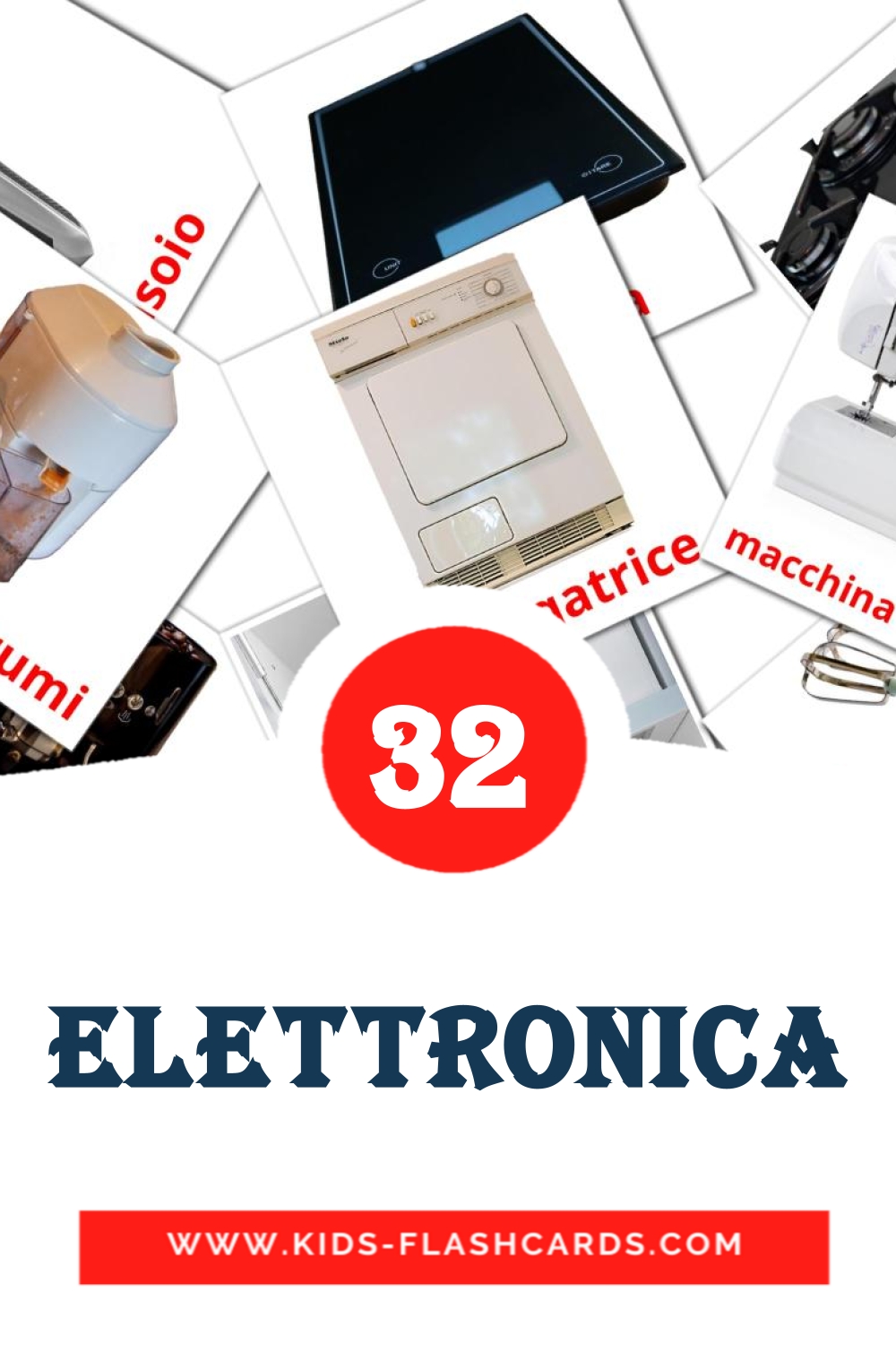 32 cartes illustrées de Elettronica pour la maternelle en italien