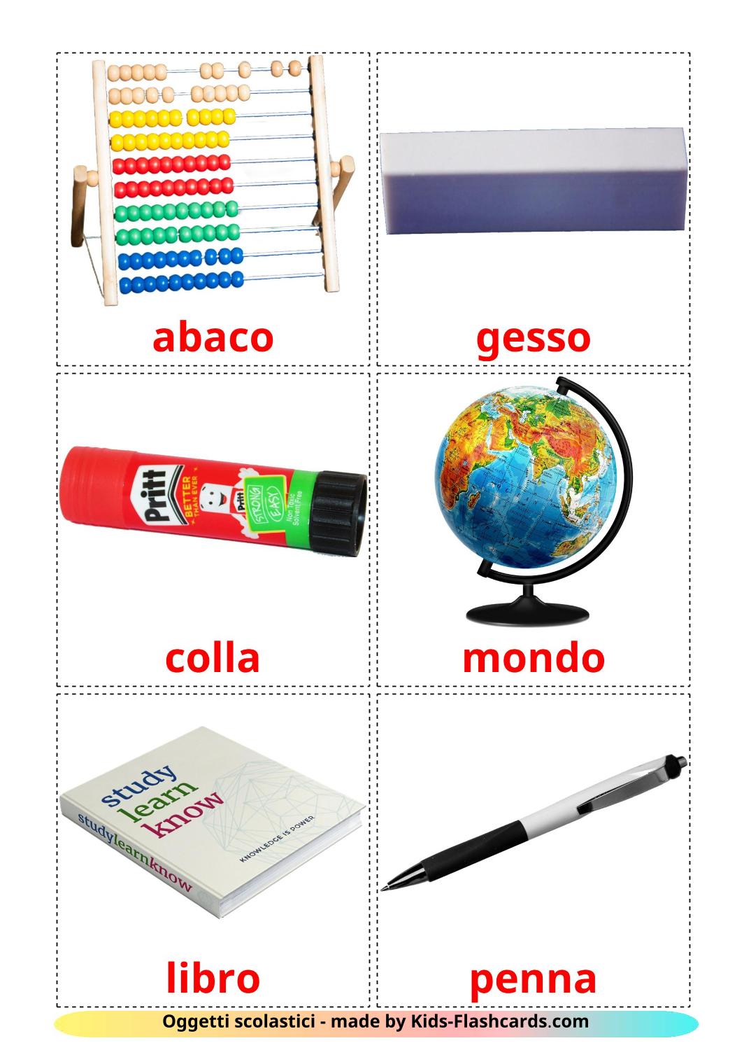 Classroom objects - 36 Free Printable italian Flashcards 