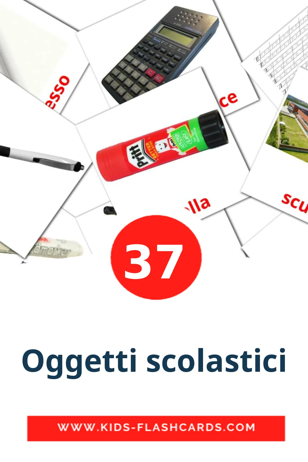 Oggetti scolastici на итальянском для Детского Сада (37 карточек)