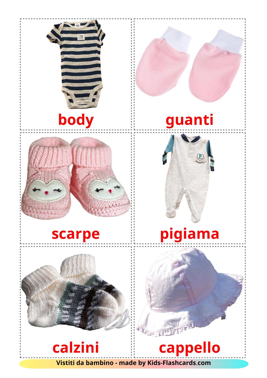 Baby clothes - 12 Free Printable italian Flashcards 