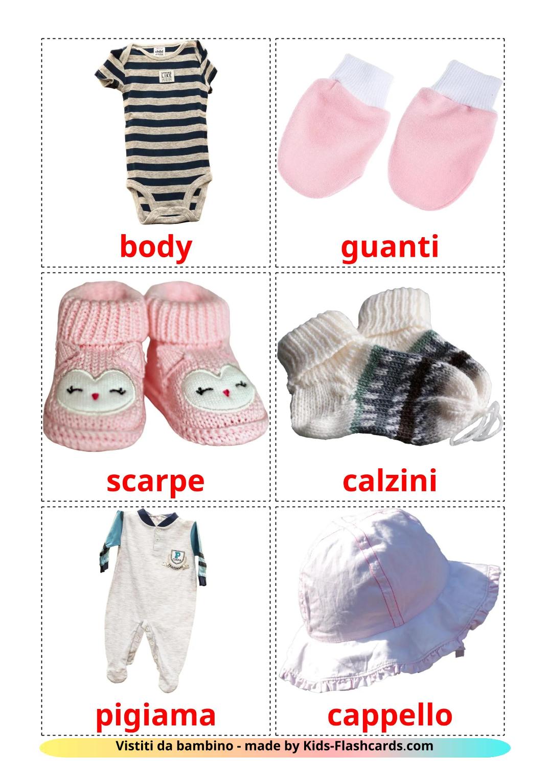 Vistiti da bambino - 12 flashcards italiano stampabili gratuitamente