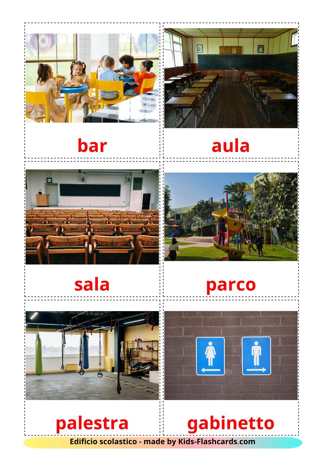 Edificio scolastico - 17 flashcards italiano stampabili gratuitamente