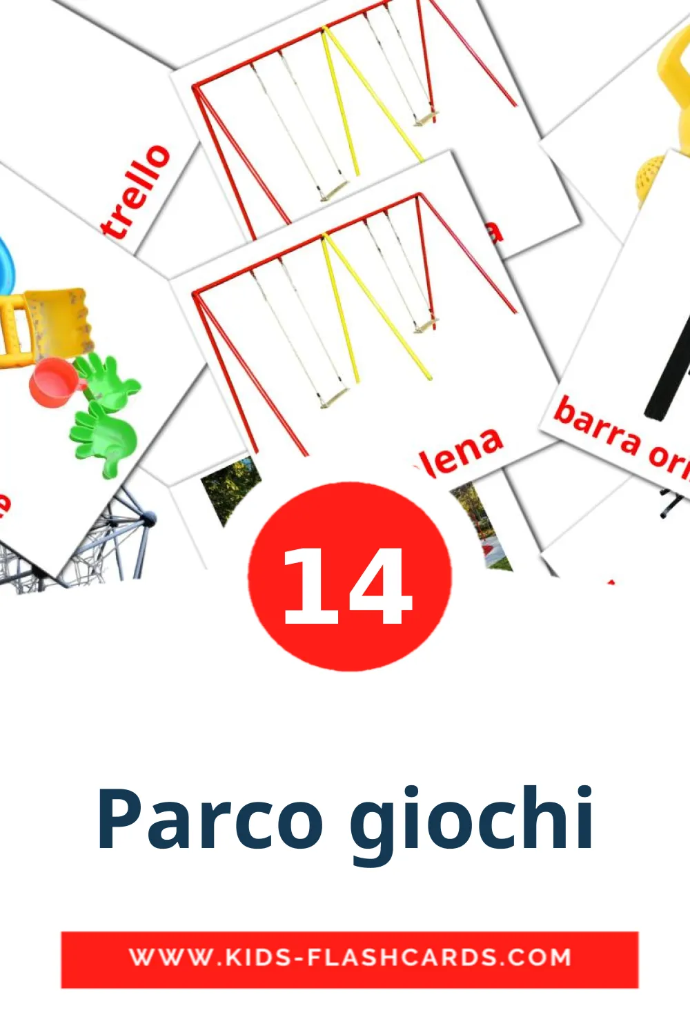 14 cartes illustrées de Parco giochi pour la maternelle en italien