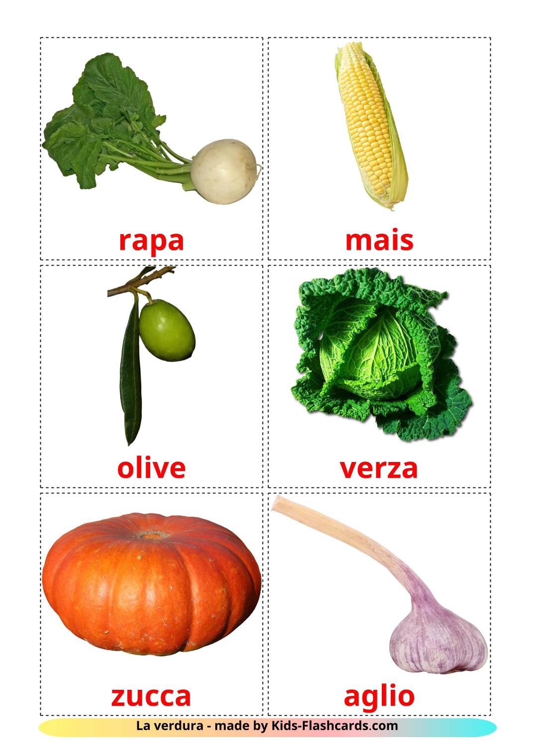 Les Légumes - 30 Flashcards italien imprimables gratuitement