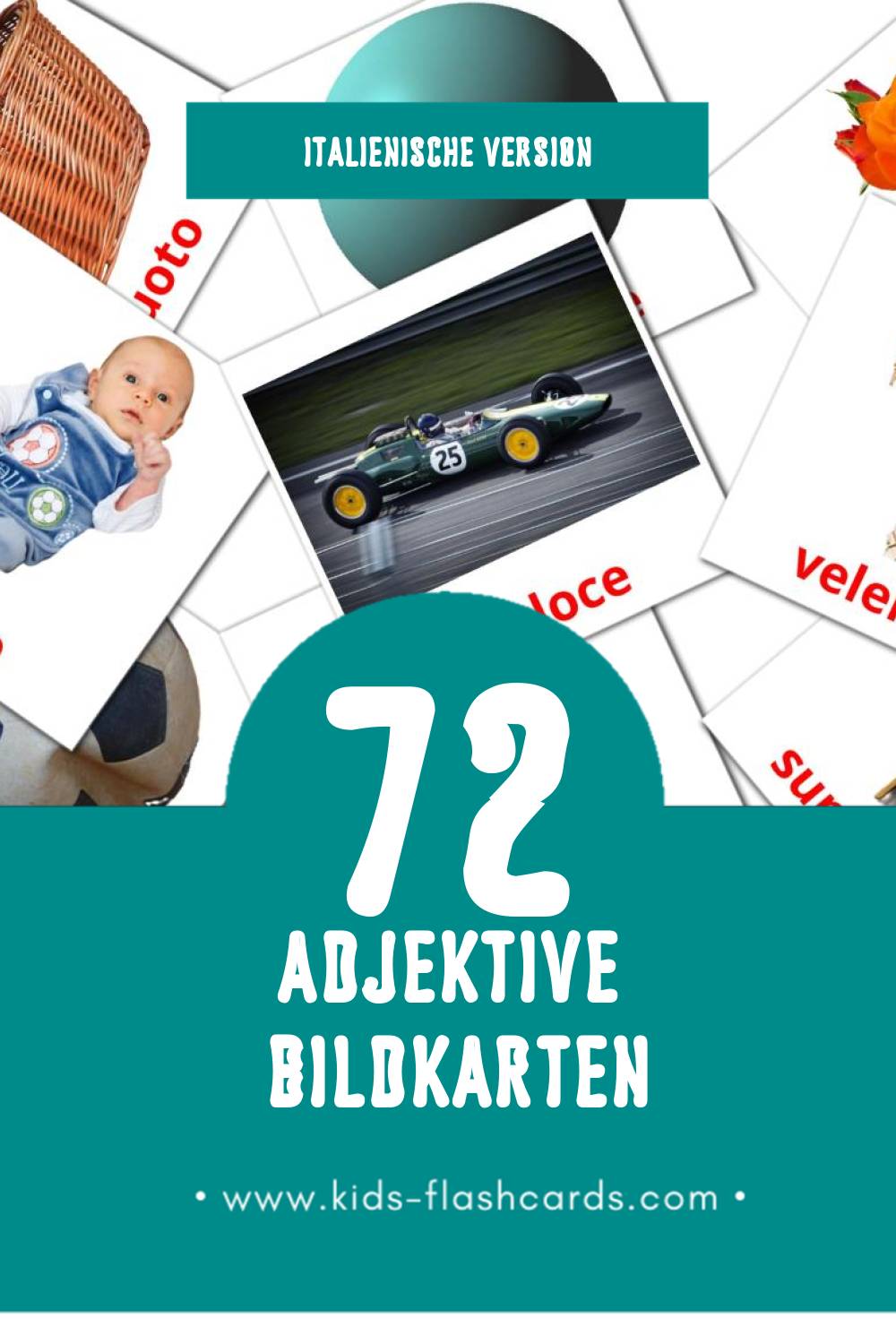 Visual Aggettivi Flashcards für Kleinkinder (72 Karten in Italienisch)