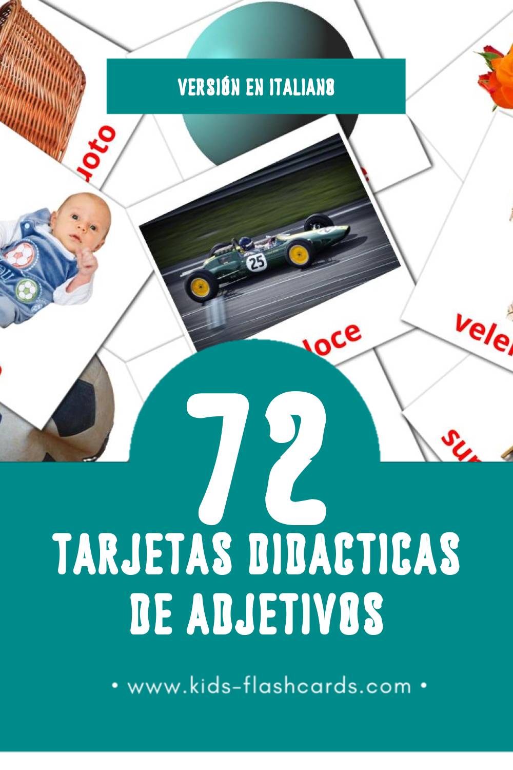 Tarjetas visuales de Ajectives para niños pequeños (74 tarjetas en Italiano)