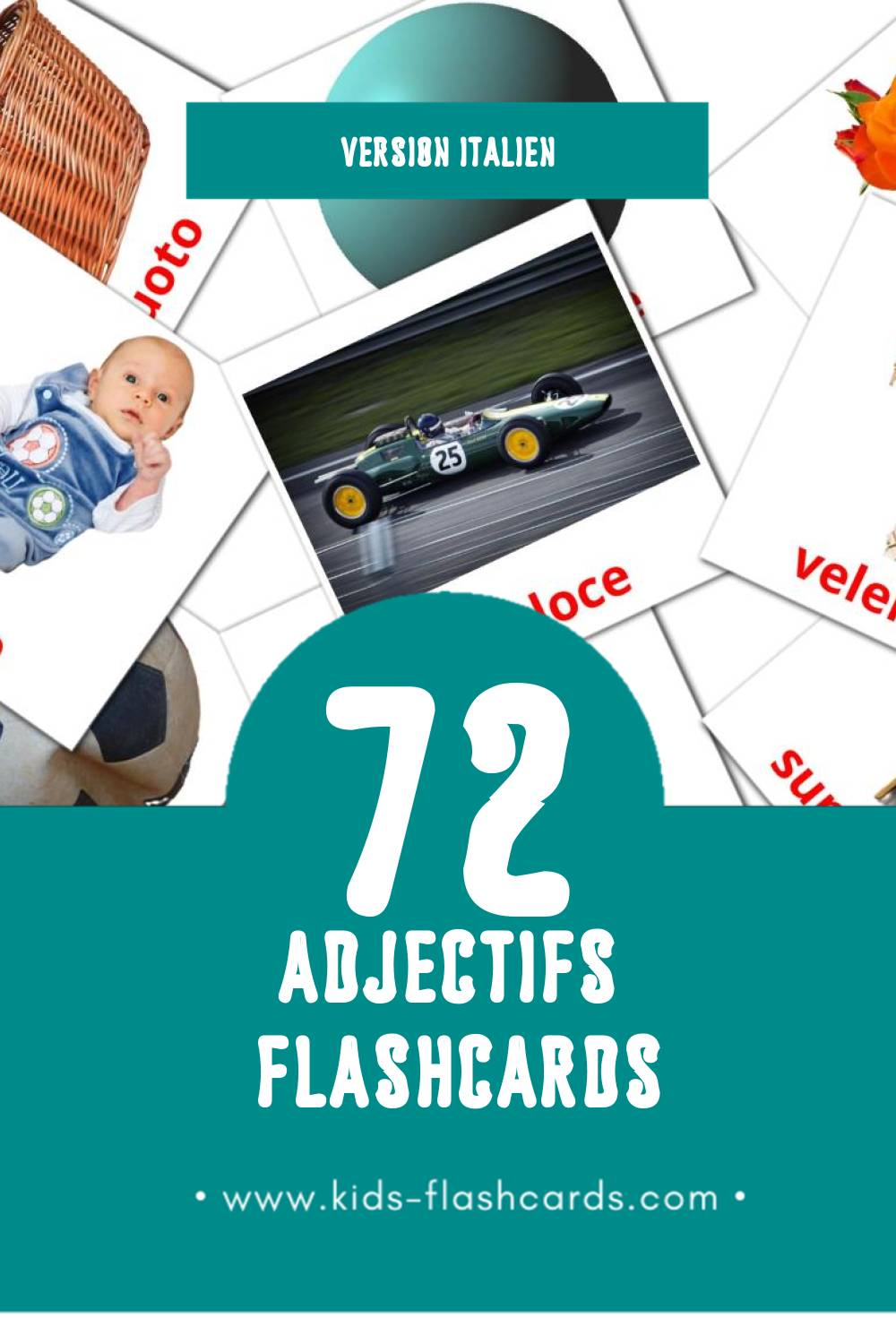 Flashcards Visual Ajectives pour les tout-petits (74 cartes en Italien)