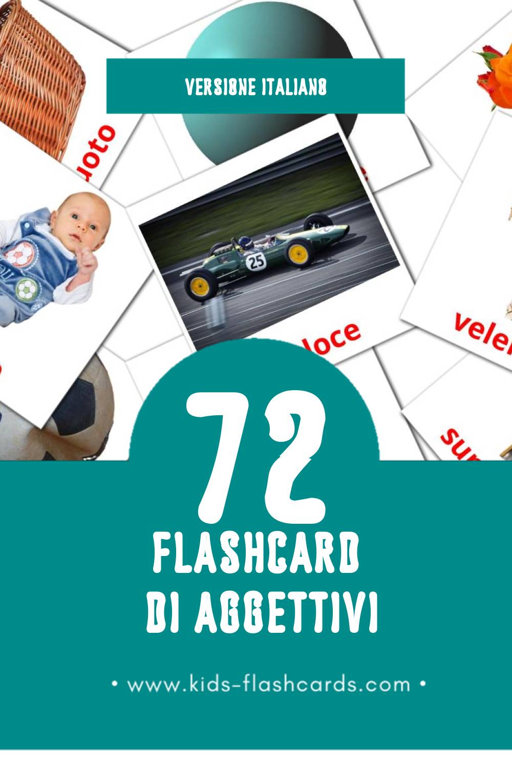 Schede visive sugli Aggettivi per bambini (72 schede in Italiano)