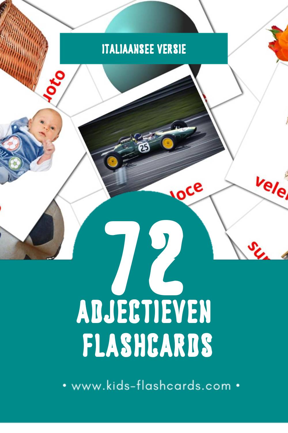 Visuele Aggettivi Flashcards voor Kleuters (72 kaarten in het Italiaanse)