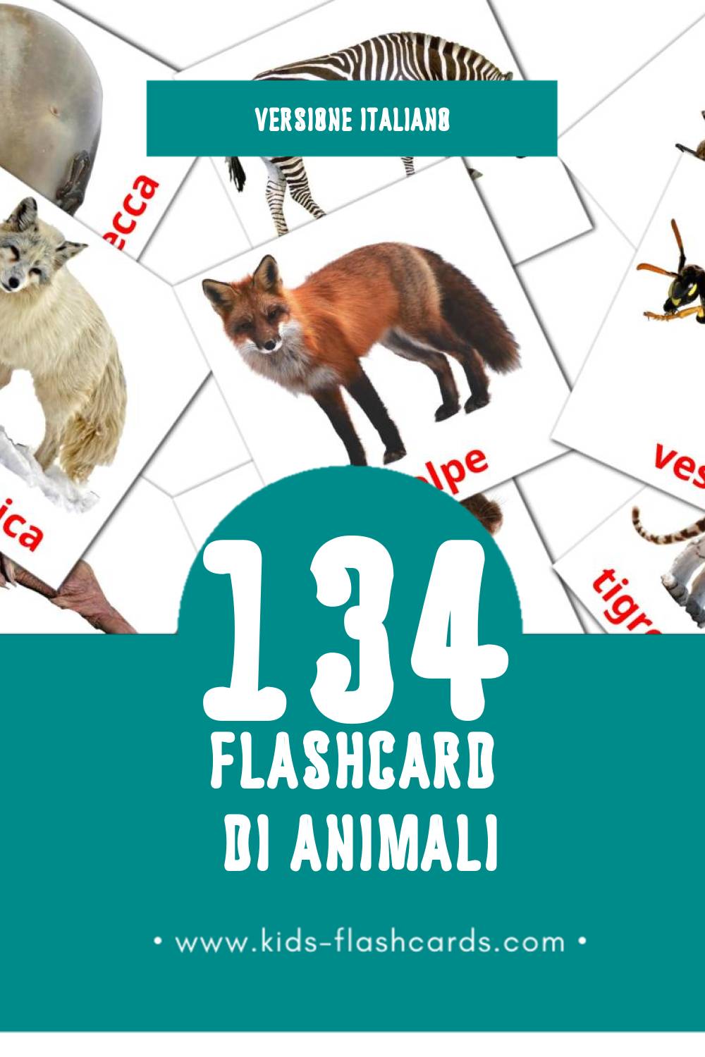 Schede visive sugli Animali per bambini (134 schede in Italiano)