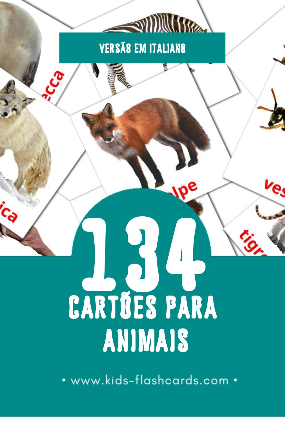 Flashcards de Animali Visuais para Toddlers (134 cartões em Italiano)