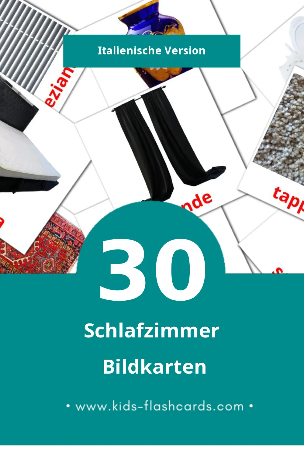 Visual Camera da letto Flashcards für Kleinkinder (30 Karten in Italienisch)