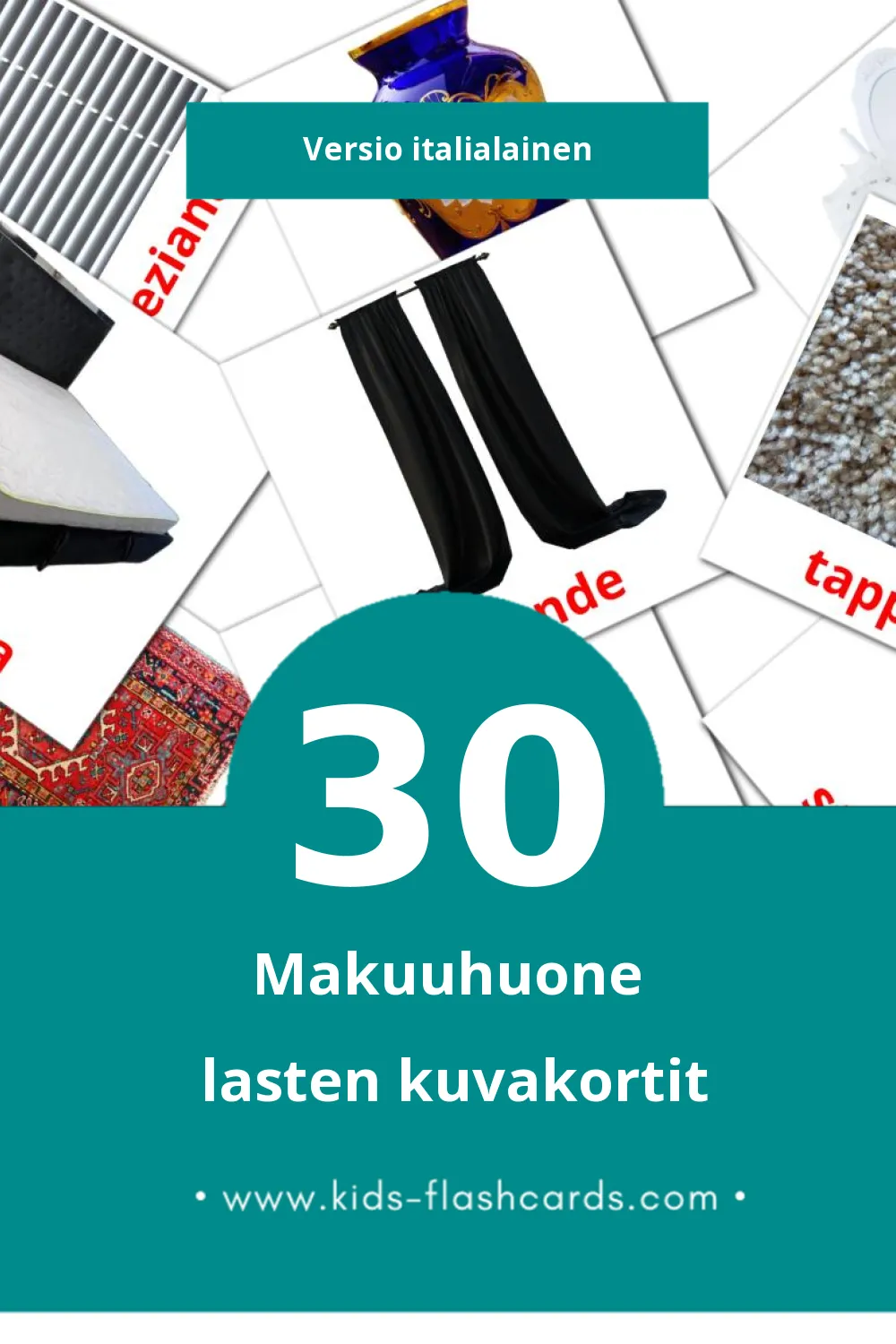 Camera da letto lasten kuvakortit pikkulapsille (30 korttia Italialaiseksi)
