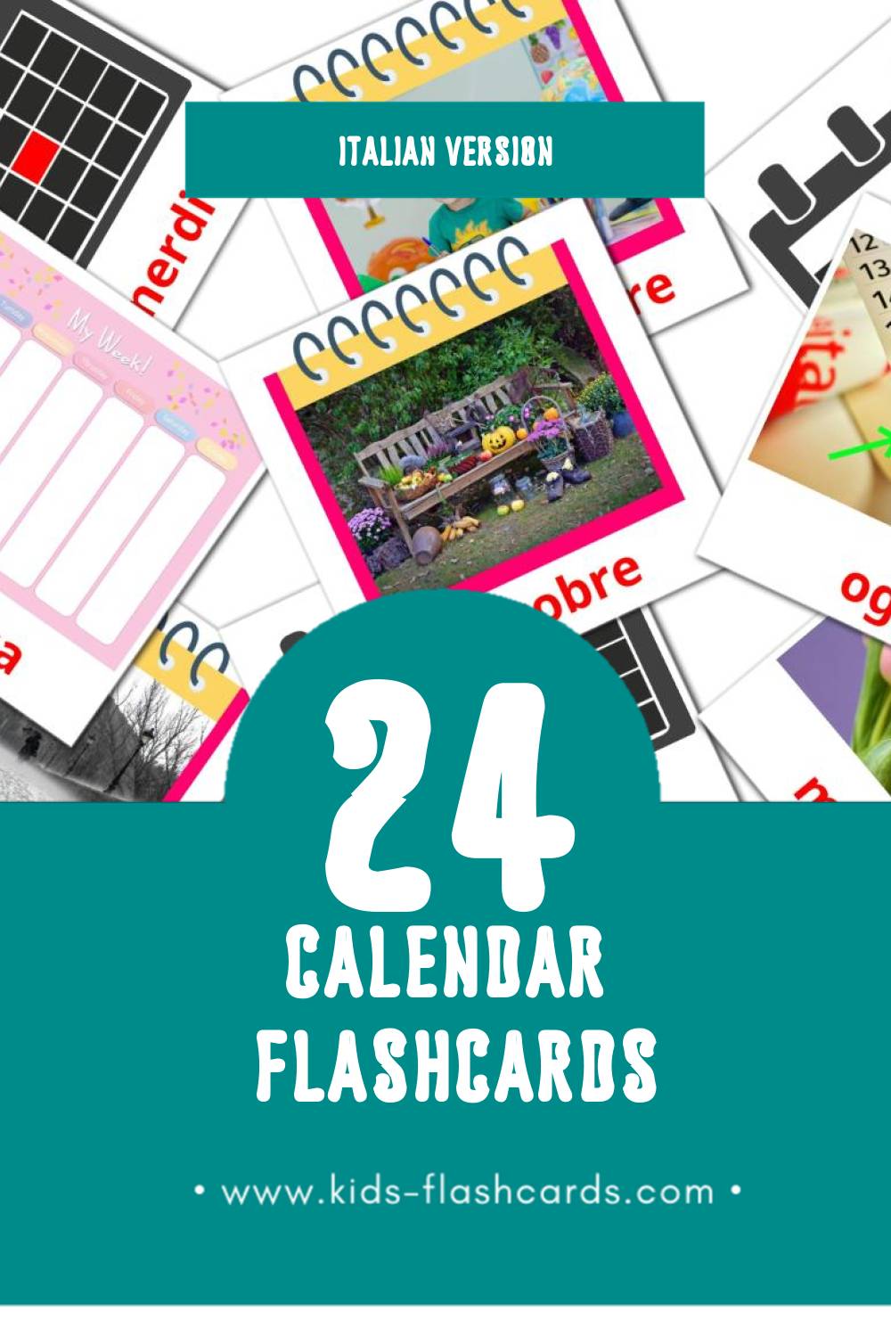 Visual Calendario Flashcards for Toddlers (24 cards in Italian)