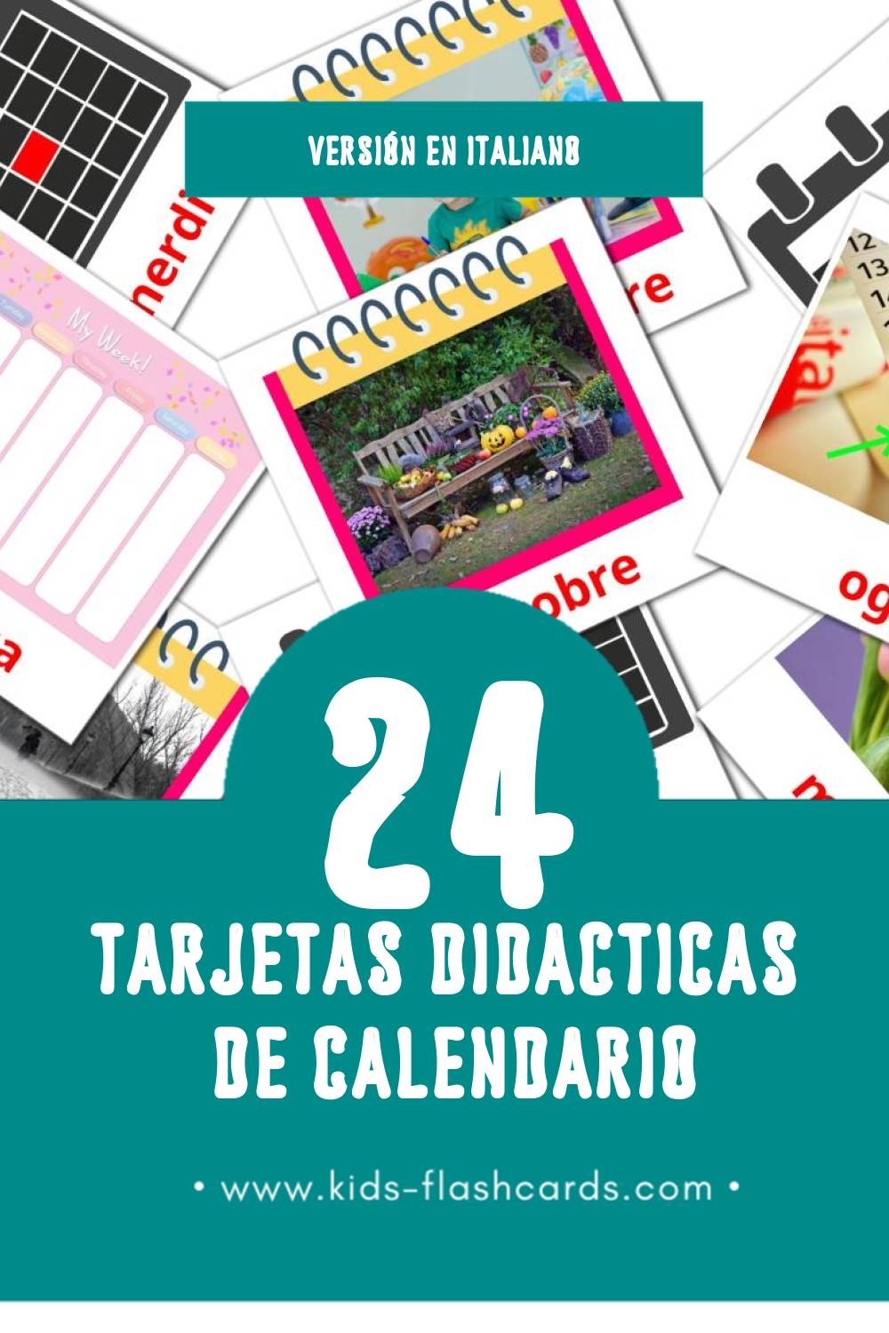 Tarjetas visuales de Calendario para niños pequeños (24 tarjetas en Italiano)