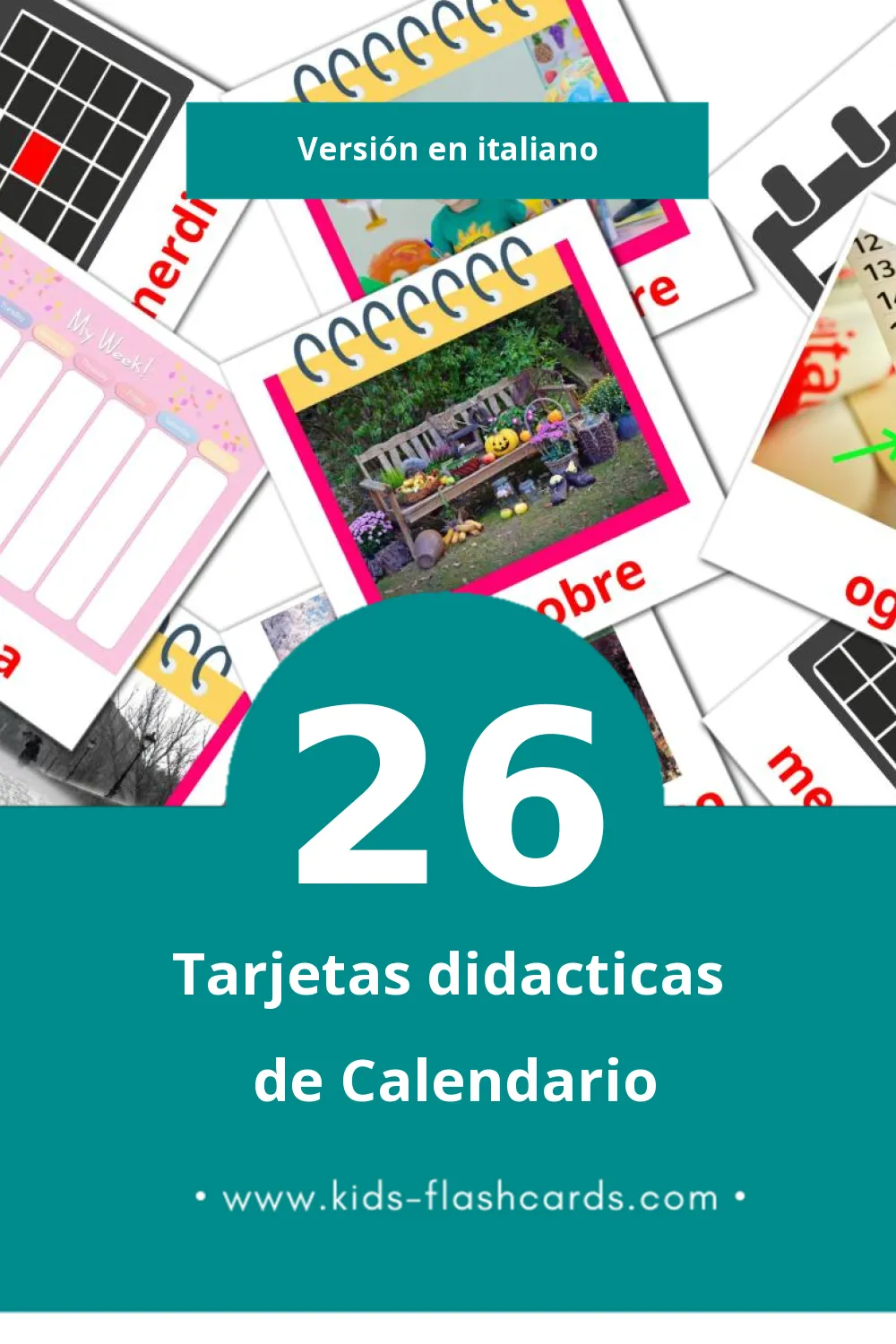 Tarjetas visuales de Calendario para niños pequeños (26 tarjetas en Italiano)