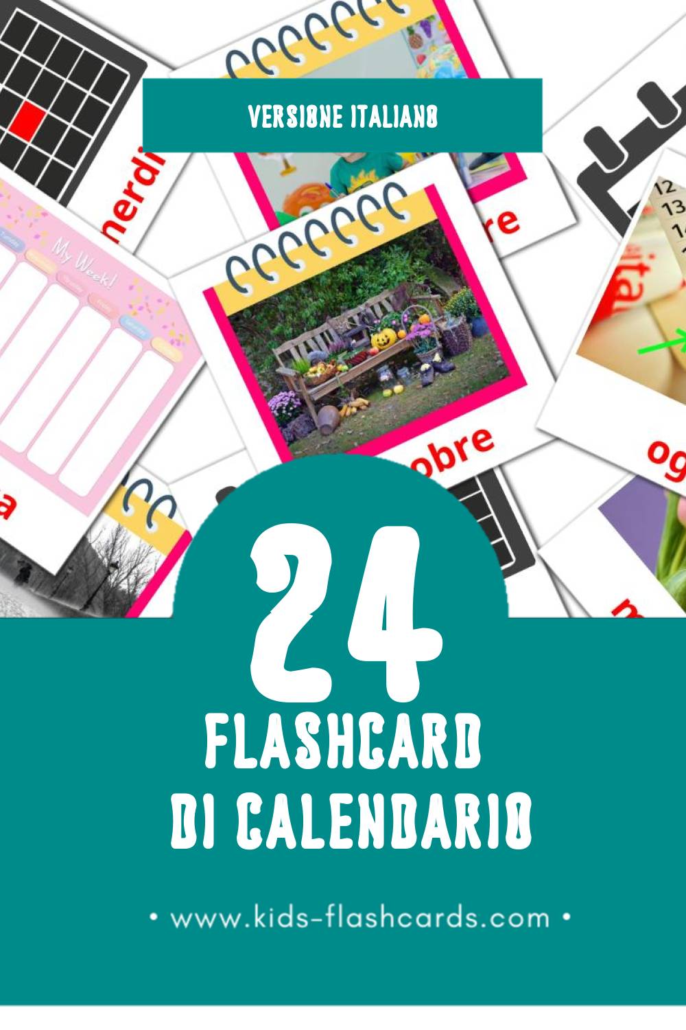 Schede visive sugli Calendario per bambini (24 schede in Italiano)
