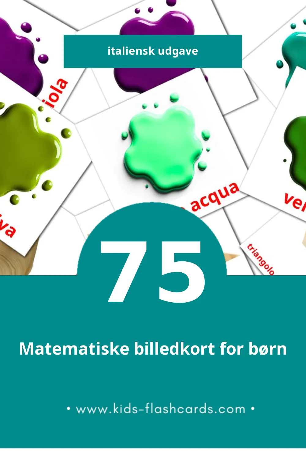 Visuelle billedkort for børn om Colori e forme til småbørn (75 kort på Italiensk)