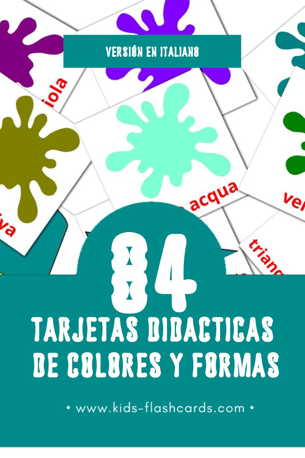 Tarjetas visuales de Colori e forme para niños pequeños (84 tarjetas en Italiano)