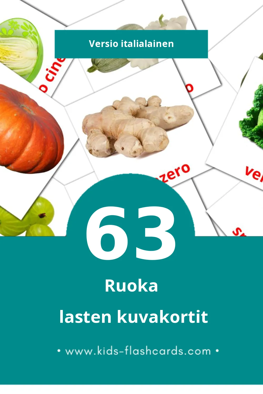 Cibo lasten kuvakortit pikkulapsille (63 korttia Italialaiseksi)