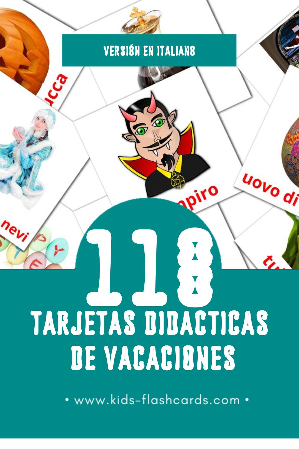 Tarjetas visuales de Vacanze para niños pequeños (118 tarjetas en Italiano)