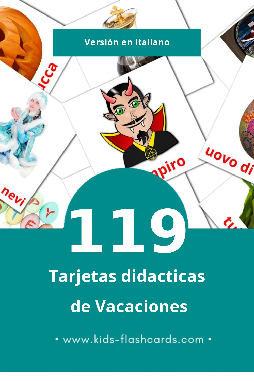 Tarjetas visuales de Vacanze para niños pequeños (119 tarjetas en Italiano)