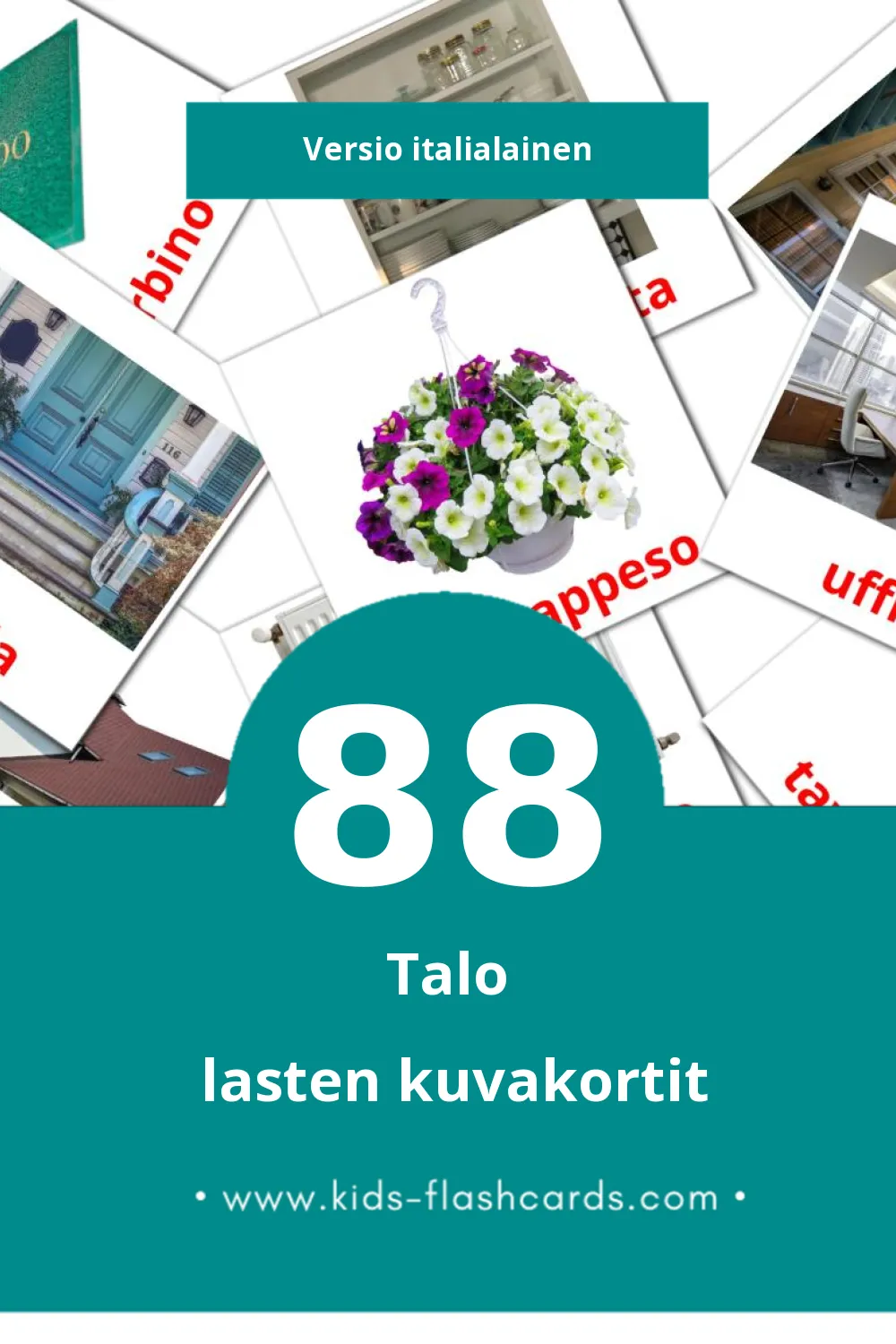 Casa lasten kuvakortit pikkulapsille (88 korttia Italialaiseksi)