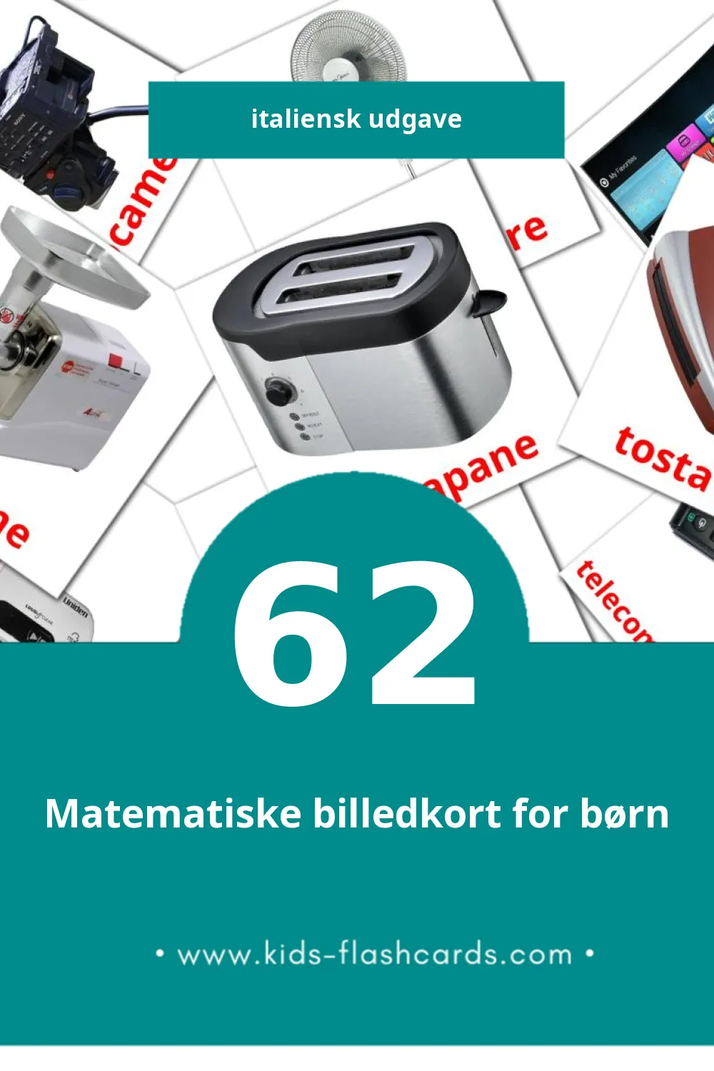 Visuelle billedkort for børn om Elettrodomestici til småbørn (62 kort på Italiensk)