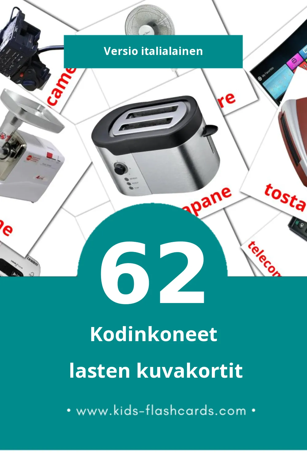 Elettrodomestici lasten kuvakortit pikkulapsille (62 korttia Italialaiseksi)
