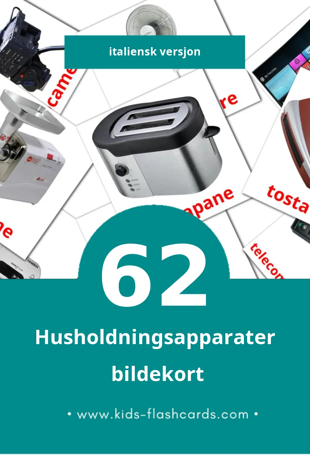 Visuelle Elettrodomestici bildekort for småbarn (62 kort på Italiensk)