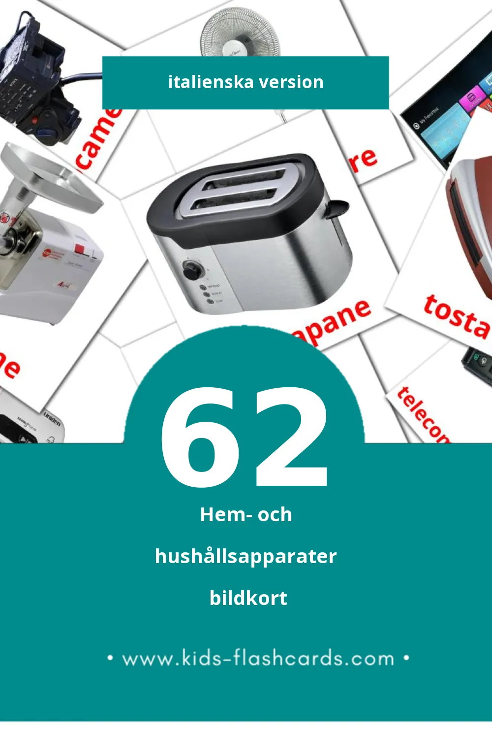 Visuella Elettrodomestici för småbarn (62 bildkort för barn på Italienska)
