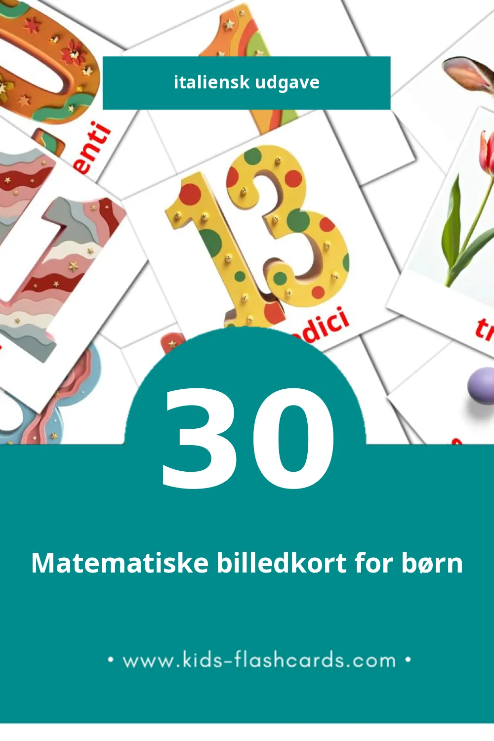 Visuelle billedkort for børn om Matematica til småbørn (30 kort på Italiensk)