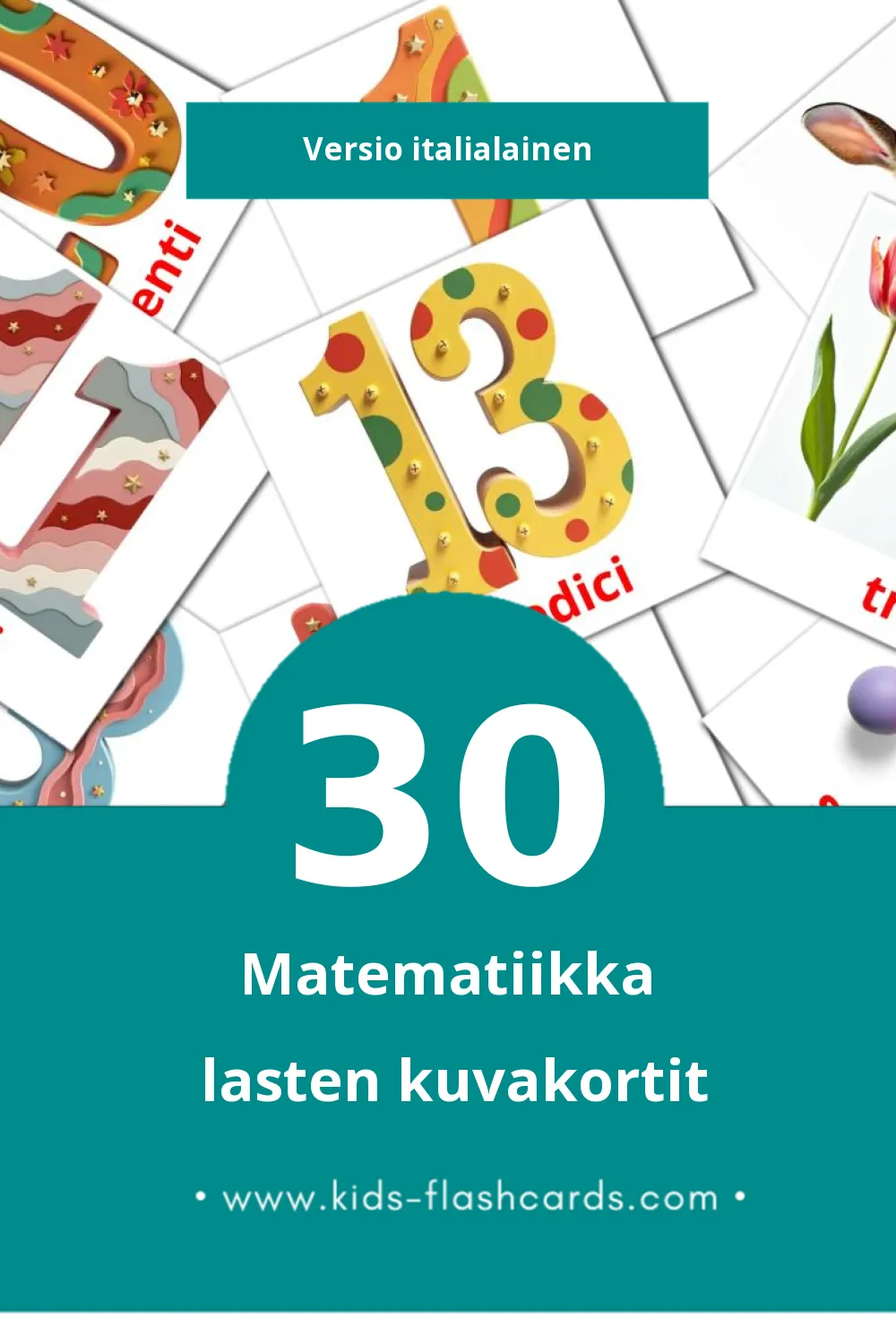 Matematica lasten kuvakortit pikkulapsille (30 korttia Italialaiseksi)
