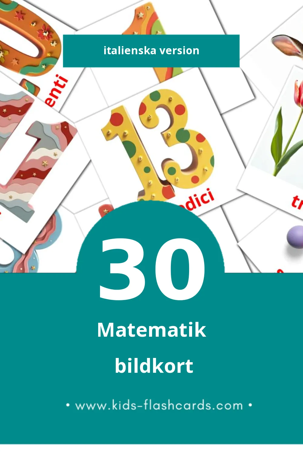 Visuella Matematica för småbarn (30 bildkort för barn på Italienska)