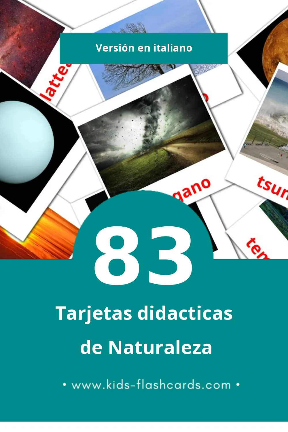 Tarjetas visuales de Natura para niños pequeños (83 tarjetas en Italiano)