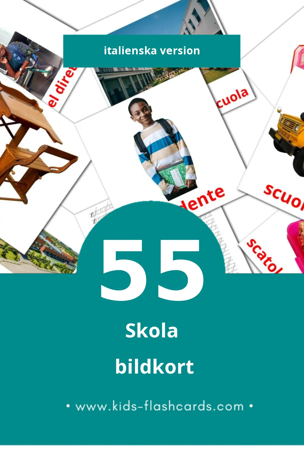 Visuella Scuola för småbarn (55 bildkort för barn på Italienska)