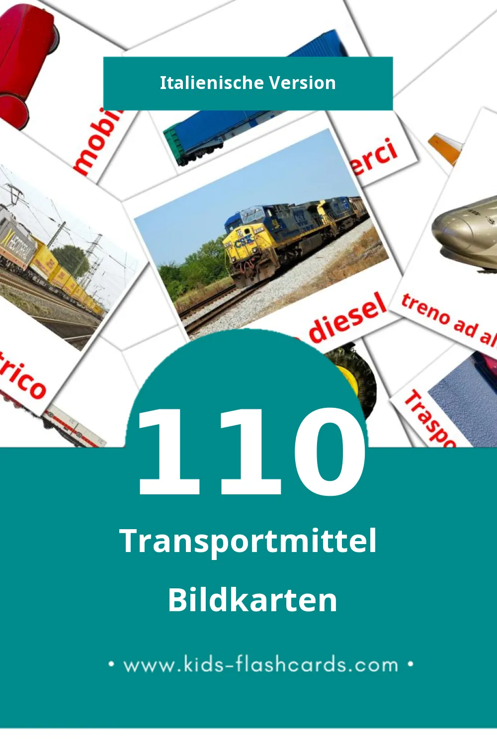 Visual Trasporto Flashcards für Kleinkinder (110 Karten in Italienisch)