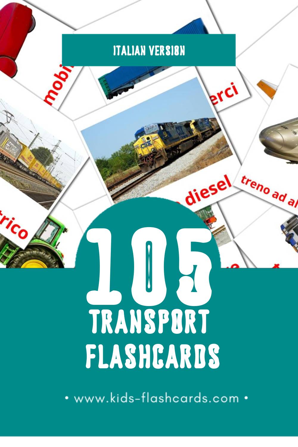 Visual Mezzi di trasporto  Flashcards for Toddlers (42 cards in Italian)