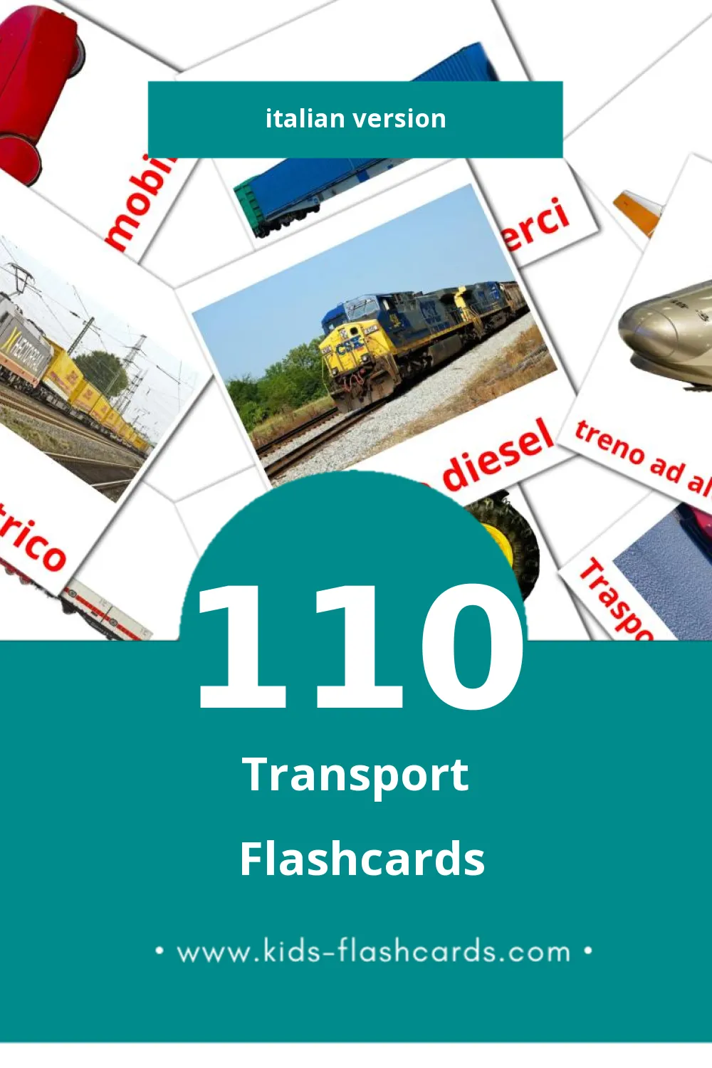 Visual Trasporto Flashcards for Toddlers (110 cards in Italian)