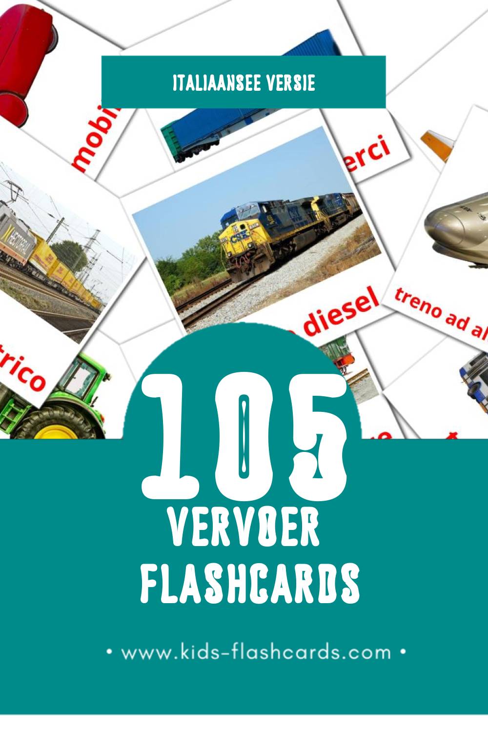 Visuele Trasporto Flashcards voor Kleuters (105 kaarten in het Italiaanse)