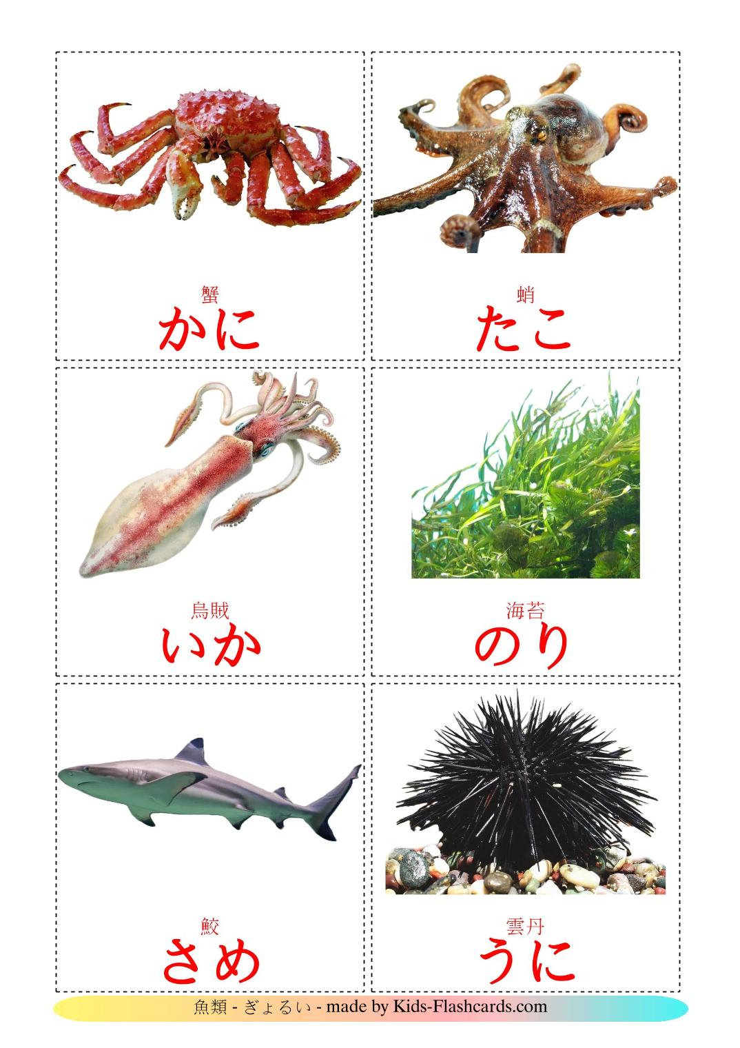 Sea animals - 30 Free Printable japanese Flashcards 